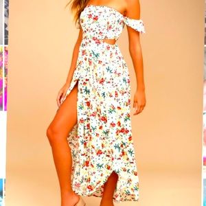 Floral print off shoulder midi